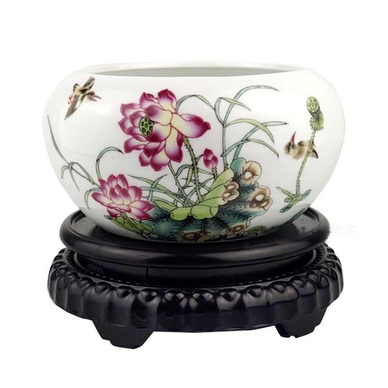 景德镇陶瓷鱼缸青花瓷笔洗金鱼乌龟缸睡莲碗莲花盆桌面摆件可制定