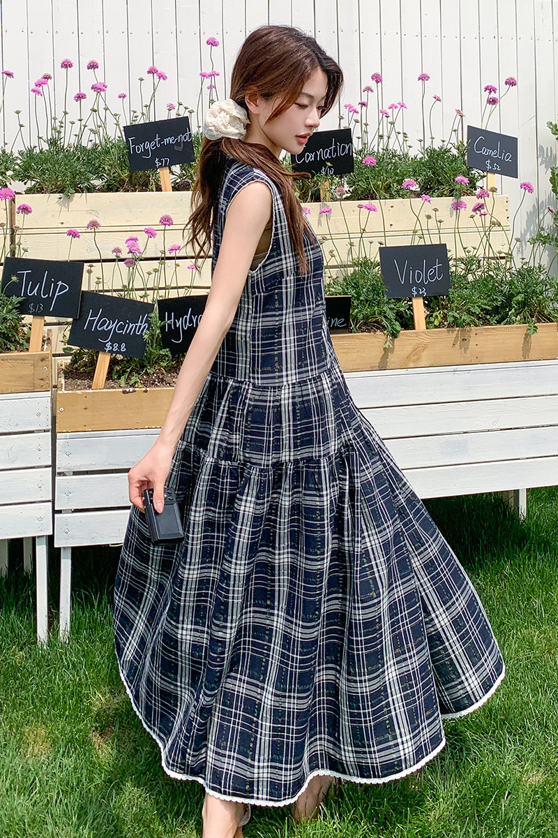 韩版时尚气质格纹背心连衣裙女2025夏季新款宽松俏皮淡人穿搭长裙,女装连衣裙,浙宝210（原浙宝191）
