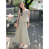 松弛感穿搭一整套女夏季2025新款今年流行无袖条纹露背上衣半身裙，女装运动套装，浙宝210（原浙宝191）