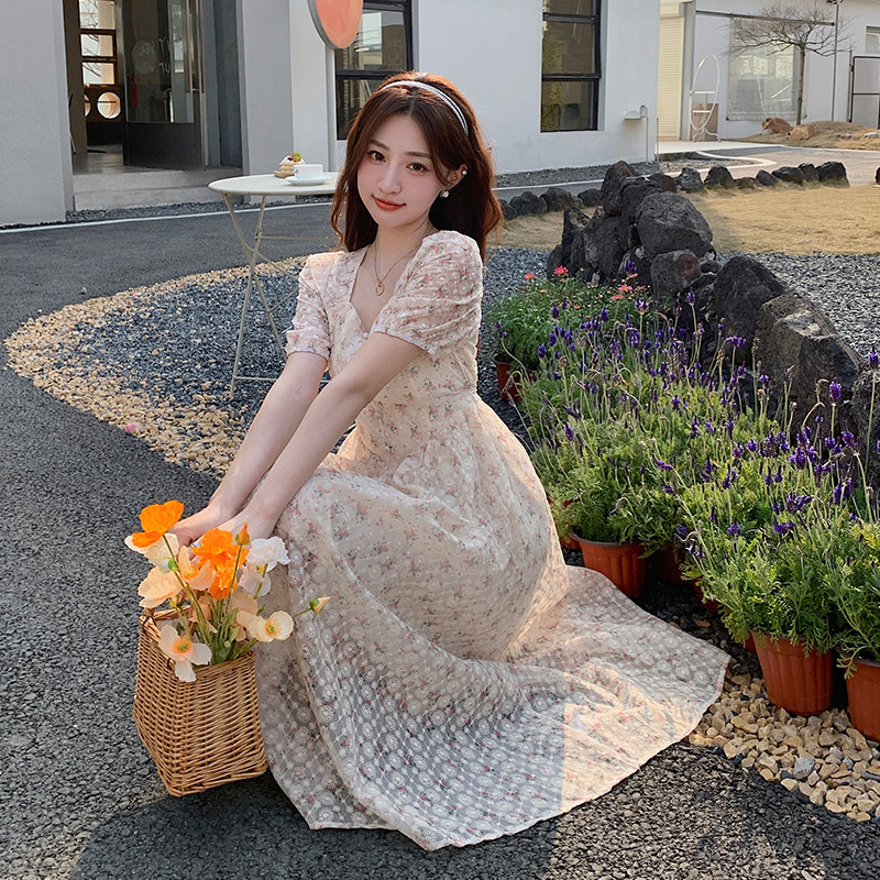 法式小众碎花裙女2025夏季新款高级感复古浪漫甜美淑女中长款裙子,女装连衣裙,浙宝210（原浙宝191）