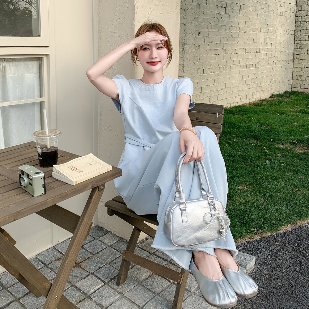 韩系休闲套装女2025夏季新款设计感小个子圆领上衣阔腿裤两件套,女装套装/套裙,浙宝210（原浙宝191）