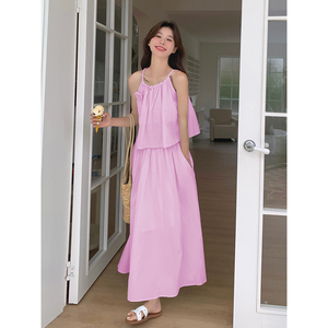 法式甜美减龄吊带上衣套装女2025夏季新款显瘦a字半身长裙两件套图片
