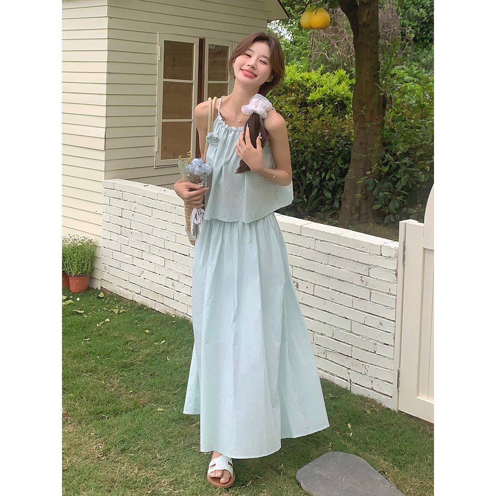 法式甜美减龄吊带上衣套装女2025夏季新款显瘦a字半身长裙两件套，女装连衣裙，浙宝210（原浙宝191）