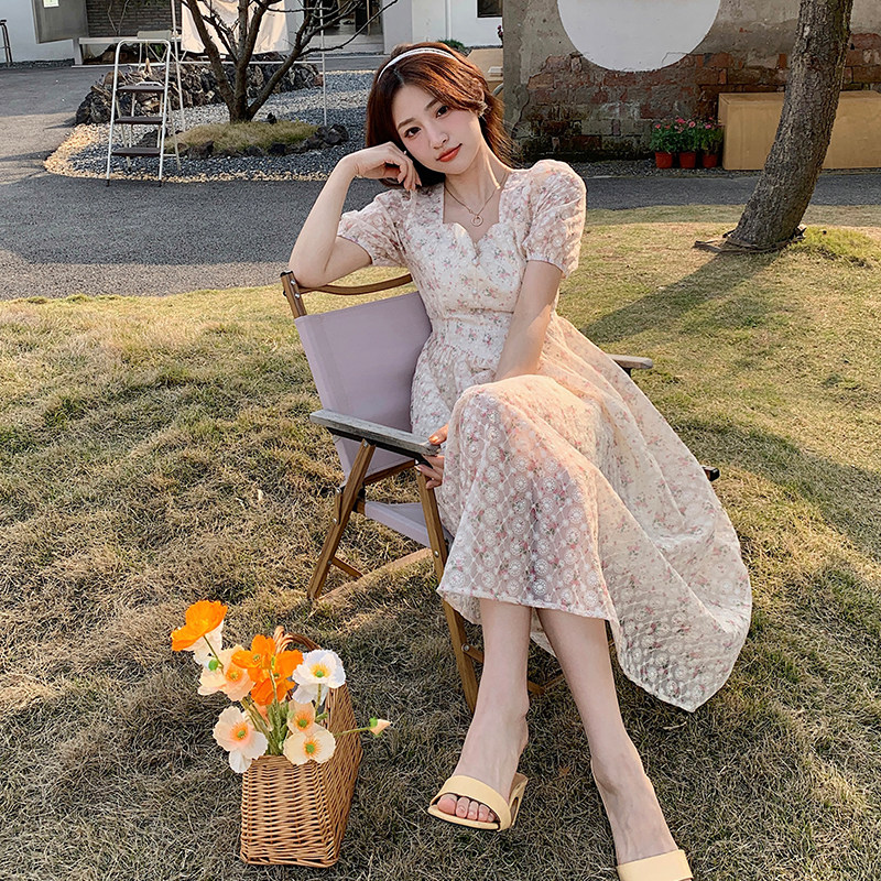 法式小众碎花裙女2025夏季新款高级感复古浪漫甜美淑女中长款裙子,女装连衣裙,浙宝210（原浙宝191）
