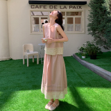 粉色甜美蕾丝拼接背心套装裙女夏季2025新款独特漂亮半身裙两件套，女装连衣裙，浙宝210（原浙宝191）