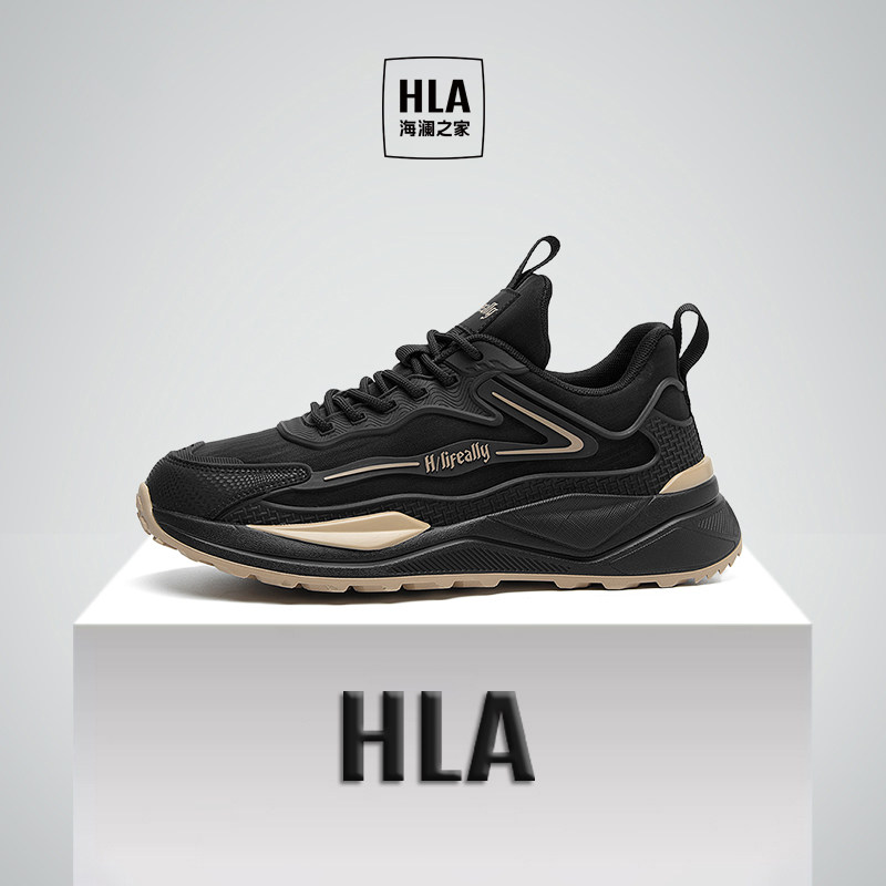 海澜之家男鞋冬季新款休闲厚底老爹鞋黑色复古品牌高端运动跑步鞋