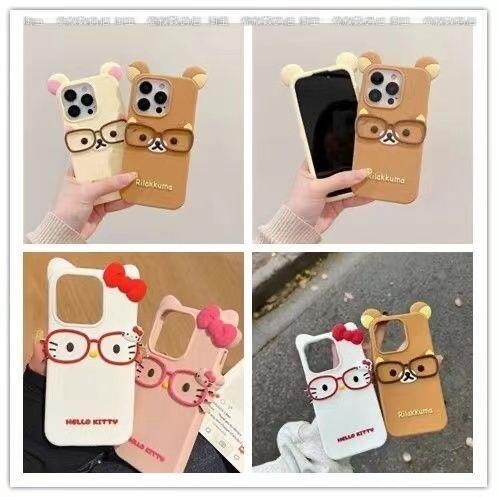 轻松熊眼镜KT猫苹果/4s/6s/12/15手机壳iPhone13/14/7p软16promax
