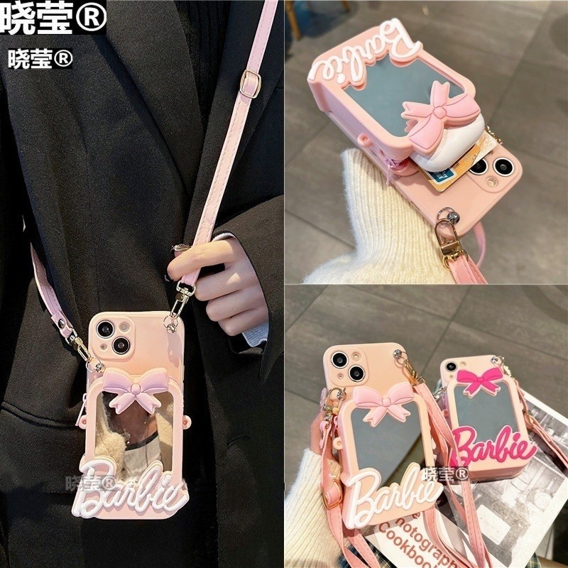 蝴蝶结零钱卡包零钱包卡通适用苹果15/iphone/华为荣耀/OPPO/VIVO小米手机壳补妆镜子可爱保护套斜挎