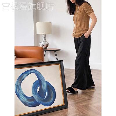 《执子之手》抽象毕加索式蓝色油画客厅样板房装饰画艺术新款墙画