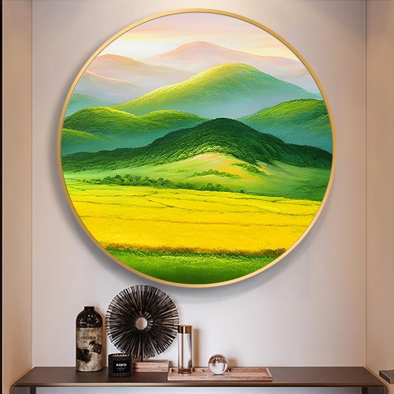 背有靠山圆形玄关走廊装饰画有山无水中式餐厅挂画青山风水巨人山