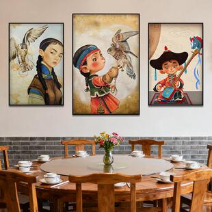 内蒙古艺术元素挂画特色蒙古包民族风情餐厅装饰画酒店民宿壁画
