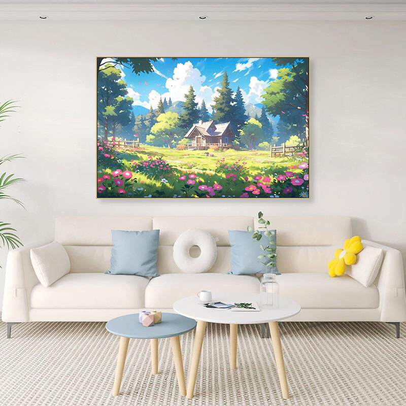 网红宫崎骏动漫风景装饰画客厅小清新油画唯美挂画卧室二次元卡通