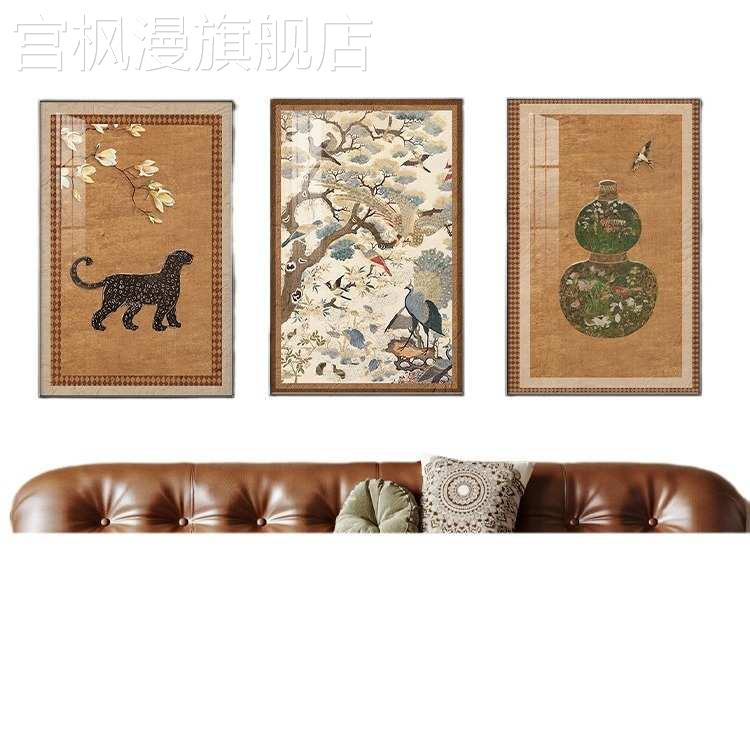 中古风客厅装饰画法式覆古艺术沙发背景墙壁画高级感覆式楼梯挂画图片