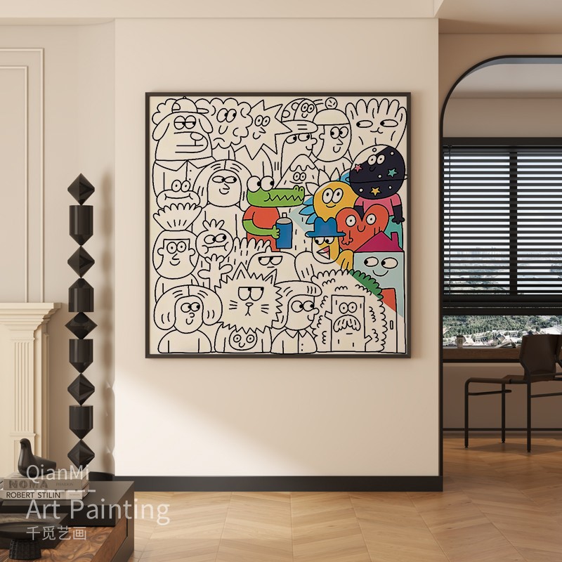 抽象涂鸦客厅挂画现代简约趣味客厅玄关壁画过道楼梯间方形装饰画图片