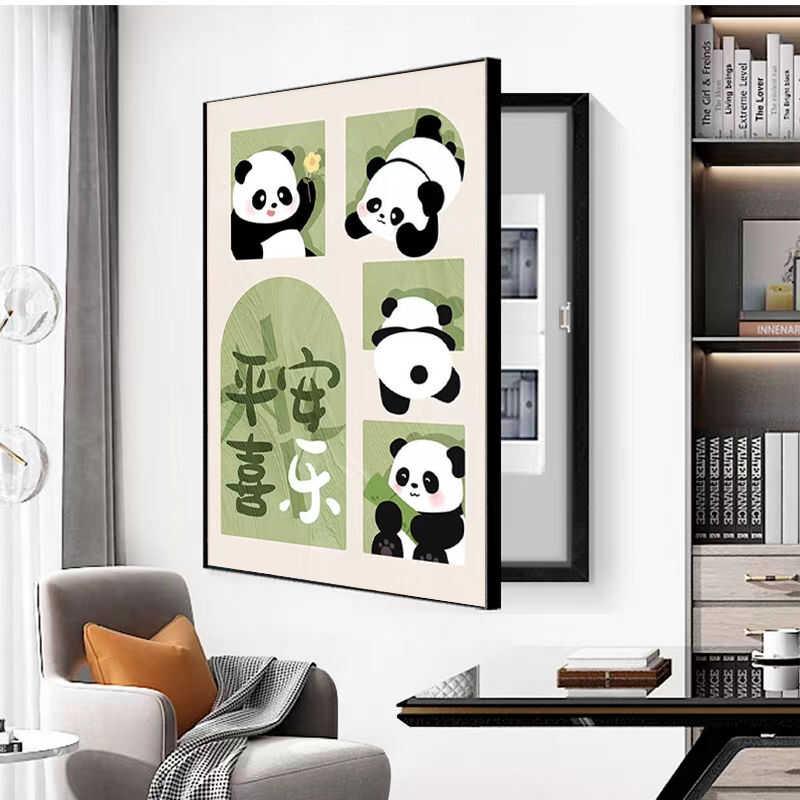 奶油式表箱装饰画垂直熊猫壁画阻塞配电箱总开关无打孔餐厅挂画
