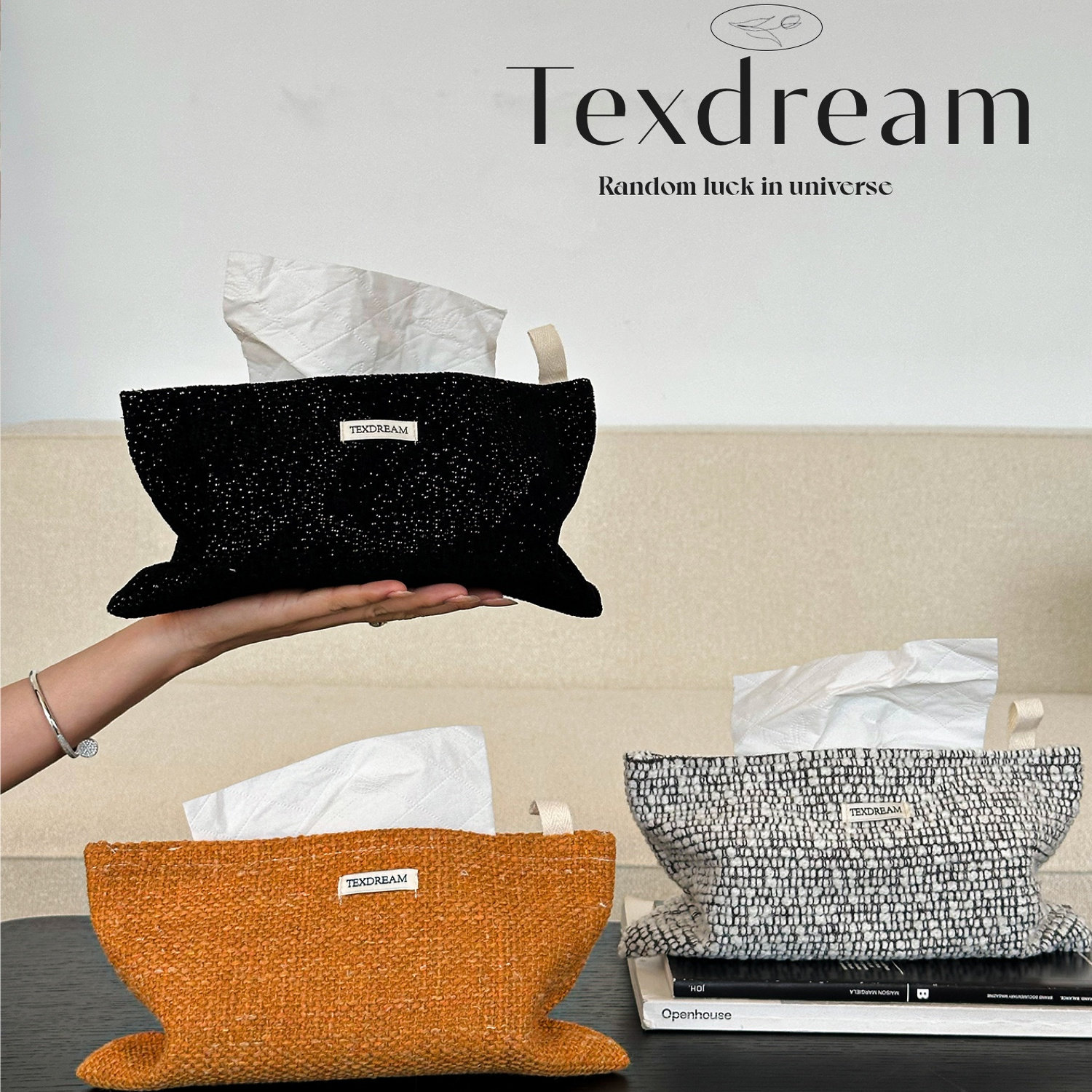 香橙黑巧提花纸巾盒◆TEXDREAM织梦客厅轻奢抽纸盒车载纸巾套