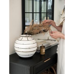 Texdrean织梦 手绘陶土罐新中式花瓶摆件客厅高级艺术感侘寂花器