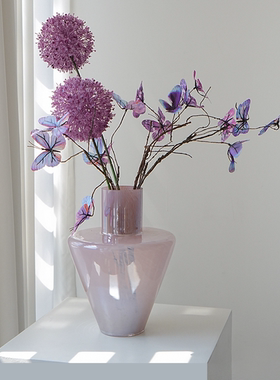 Texdream织梦美人蕉中古玻璃花瓶法式高级客厅玄关摆件花器仿真花