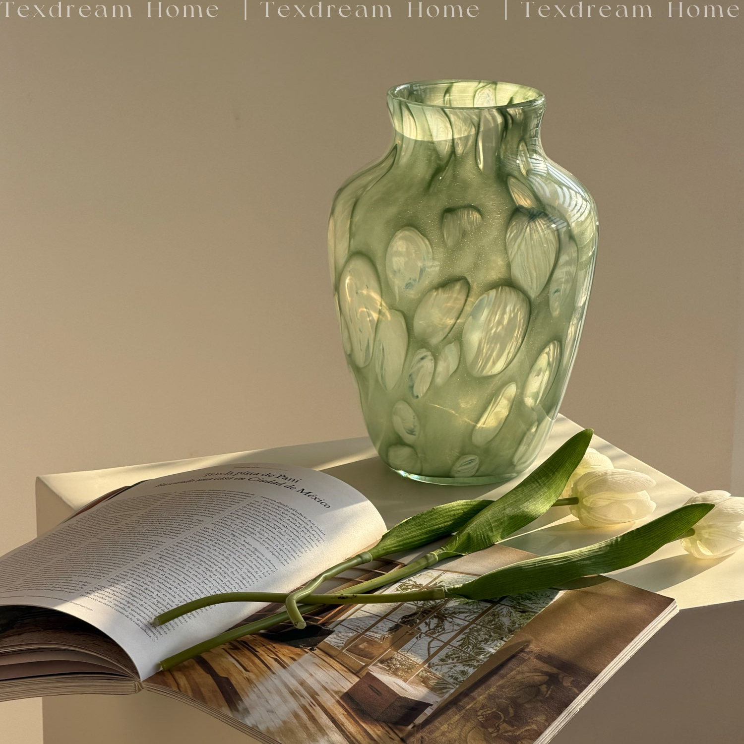 Texdream织梦 浅春 中古手工琉璃花瓶复古高级水培客厅插花器摆件