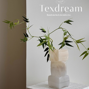 中古琉璃花瓶创意客厅玄关插花装 法式 饰摆件 乳酪白 TEXDREAM织梦