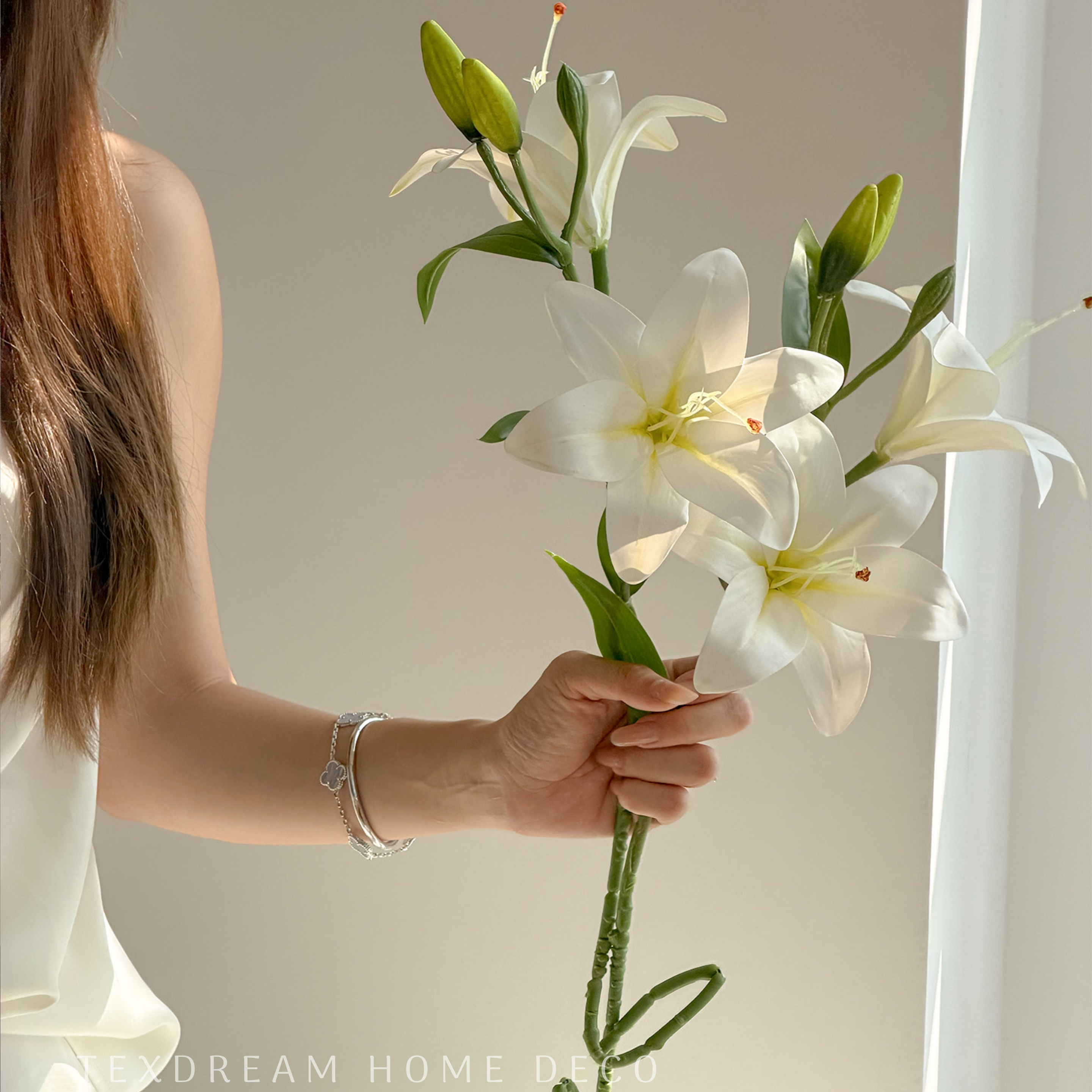 Texdream织梦·百合仿真花中古高级仿真绿植客厅书房花瓶装饰摆件