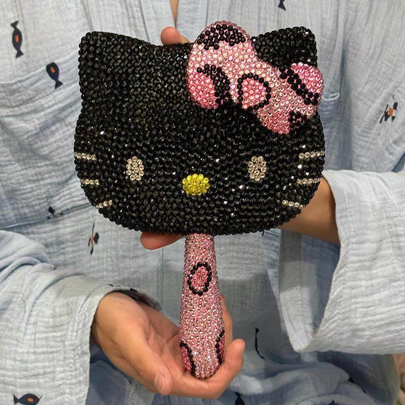 hellokitty满钻镜子豹纹贴钻手持化妆镜手工diy材料包桌面高颜值
