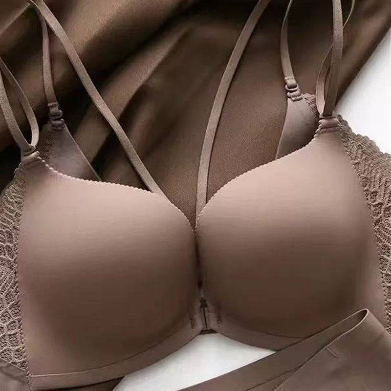 日本美背前扣文胸套装无钢圈内衣女小胸显大加厚平胸无痕聚拢胸罩