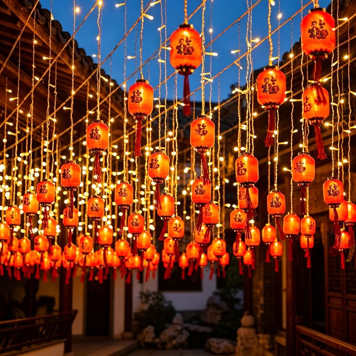柿子灯笼太阳能瀑布灯网红小院
