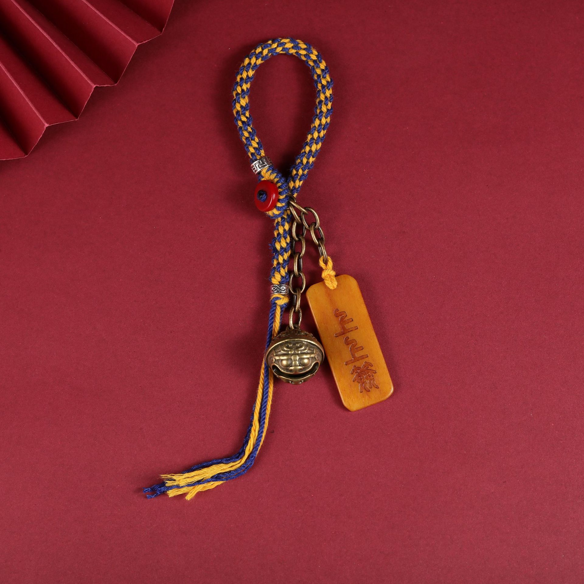 藏式纯手工铜铃铛老驼骨上上签编织绳挂绳包挂车钥匙扣民族风DIY