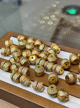 纯铜镶嵌满钻桶珠散珠配珠隔珠手串手持手链文玩配饰