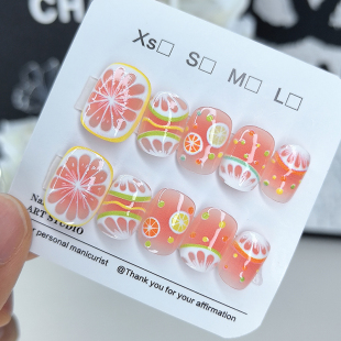 美甲穿戴甲2025新款 青桔柠檬手工甲猫眼可拆卸甲片学生党指甲贴片