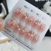 春季 小花猫眼穿戴甲果冻胶高级感短款 美甲贴片显白指甲贴片手工甲