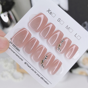 穿戴甲2025新款 高级感裸色猫眼美甲贴片显白手工甲高级感气质短款