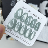 2025短款 穿戴美甲冰透蓝手工甲猫眼轻奢款 美甲贴片果冻胶显白甲片