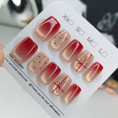 长短可选 红色渐变蝴蝶结穿戴甲手工甲猫眼显白美甲贴片假指甲