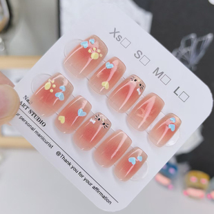 穿戴甲轻奢高级感小猫脚印2025新款 美甲贴片显白手工甲猫眼可拆卸