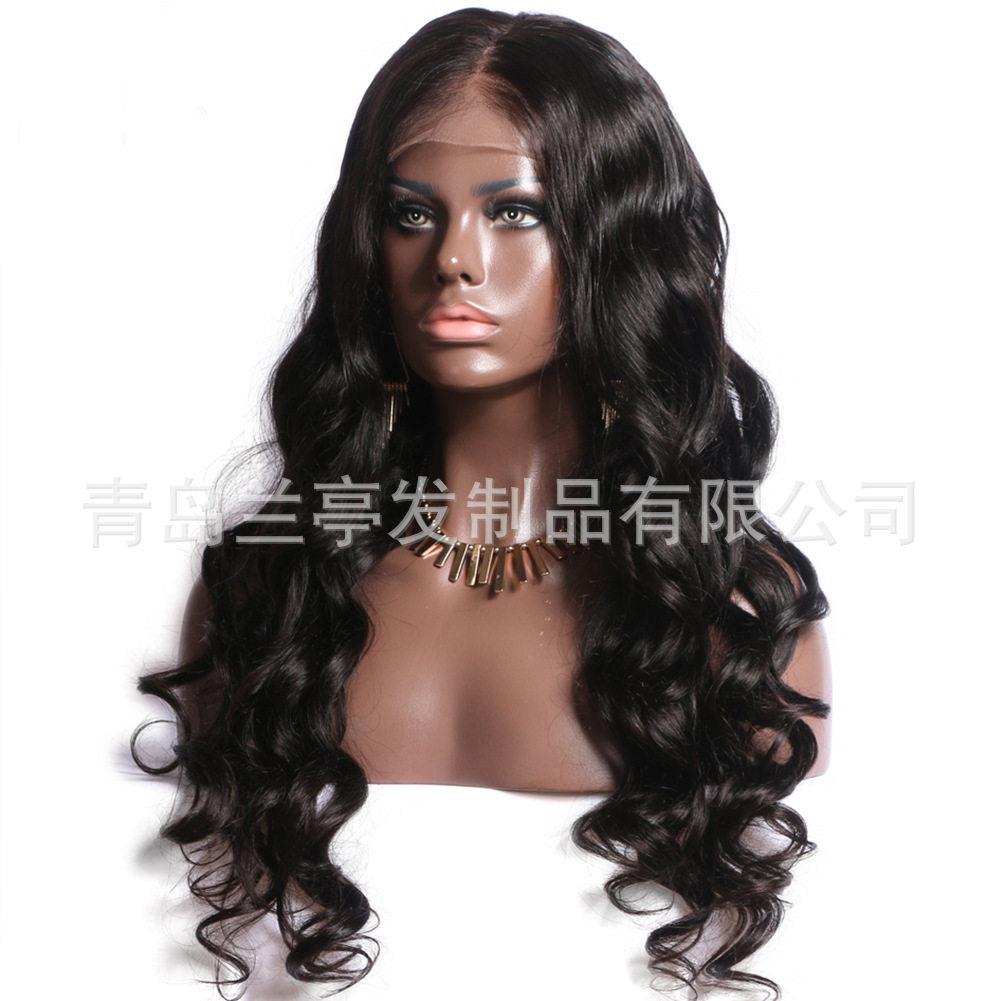 新款直销发外贸假发黑色大波浪欧美女士前蕾丝卷发化纤温丝假发套