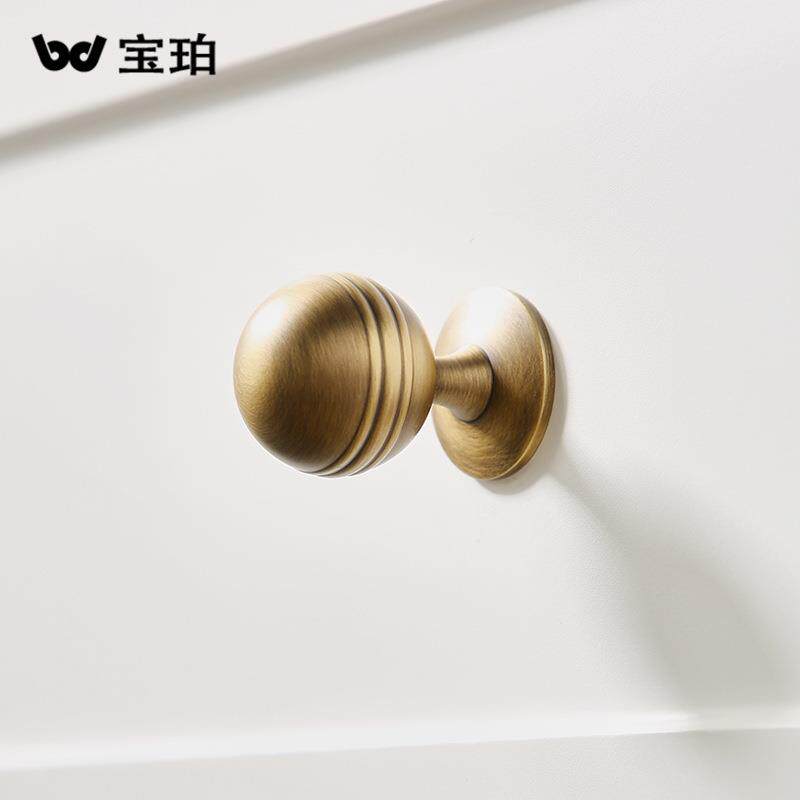 新款直销复古铜色轻奢衣柜门把手仿古极简橱柜家具五金法式圆黄铜