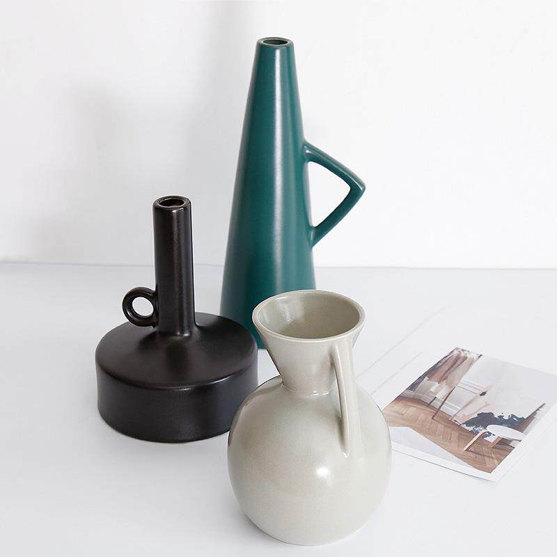 新款直销现代简约小清新陶瓷花瓶摆件客厅样板间插花创意几何艺术