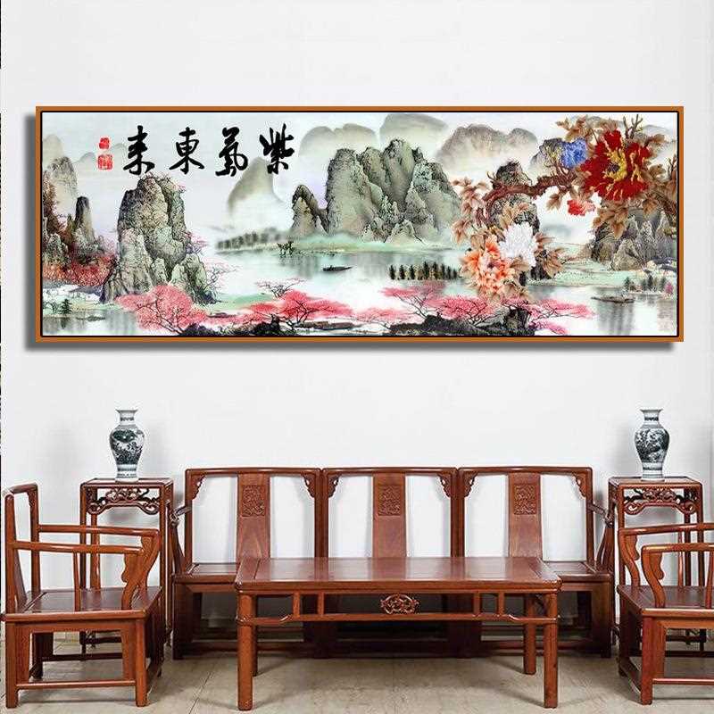 新款直销新中式山水风景钻石画满钻客厅紫气东来钻石绣横版办公室