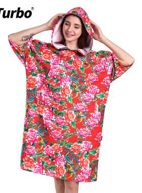 新款直销HiTurbo男女速干浴袍沙滩游泳带帽浴巾潜水斗篷吸水速干8