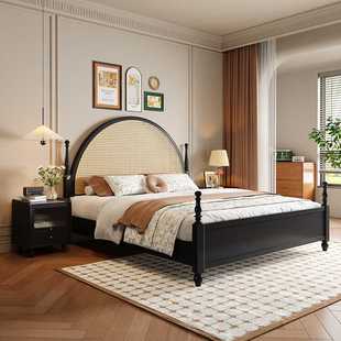 新款直销法式复古主卧双人实木床简约白色公主床1.8米婚床美式皮