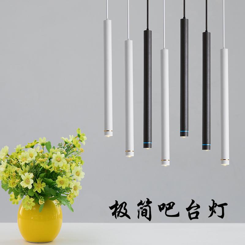 新款直销led圆柱形吧台长筒吊灯简约北欧前台餐桌装饰长条单头吊