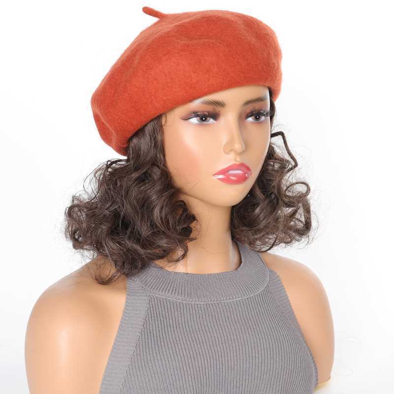 新款直销假发女秋冬针织网红贝雷帽帽子保暖时尚慵懒百搭梨花短卷