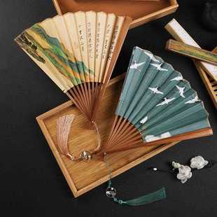 新款 千里江山 直销宋徽宗瑞鹤图瘦金体夏日诗扇子宣纸古风汉服夏季
