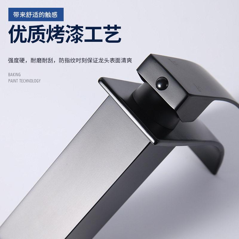 新款直销黑色瀑布水龙头卫生间洗脸盆面盆孔龙头台上盆台下盆扁嘴