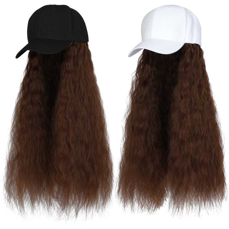 新款直销棒球帽假发帽羊毛卷长卷发鸭舌帽带帽子假发欧美外贸货源