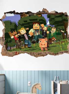 新款直销Minecraft run away我的世界墙贴画客厅儿童房可移除装饰