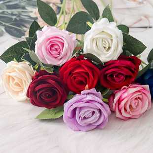 新款直销七夕情人节绒布玫瑰花假花手捧仿真花拍照摄影花店装饰品