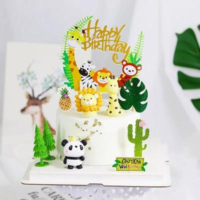 新款直销森系烘焙蛋糕装饰插旗小鹿狮子动物插旗宝宝周岁生日插牌